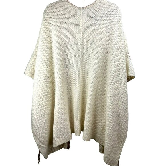 Knox Rose One Size Kimono Ivory Brown Bohemian Boho Hippie Knit Warm Knit Open - Picture 7 of 7